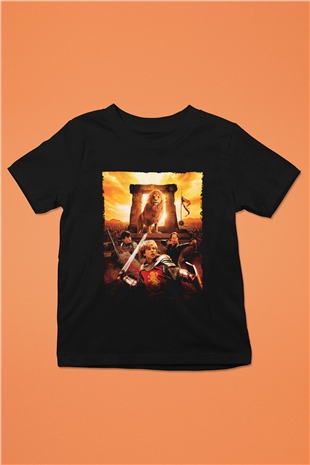 Unisex Narnia Günlükleri Aslan, Cadı ve Dolap (The Chronicles of Narnia The Lion, the Witch and the Wardrobe) Baskılı Siyah Çocuk T-Shirt