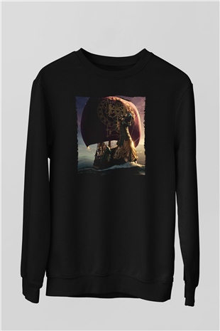 Unisex Narnia Günlükleri Şafak Yıldızının Yolculuğu (The Chronicles of Narnia The Voyage of the Dawn Treader) Baskılı Siyah Sweatshirt