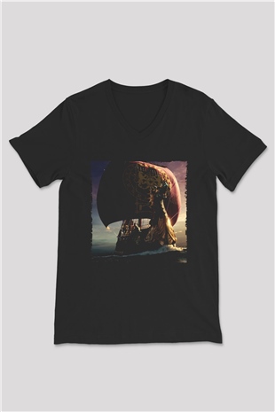 Unisex Narnia Günlükleri Şafak Yıldızının Yolculuğu (The Chronicles of Narnia The Voyage of the Dawn Treader) Baskılı Siyah V Yaka Tshirt