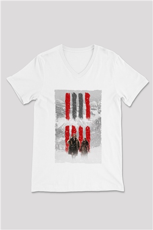 Unisex Nefret Sekizlisi (The Hateful Eight) Baskılı Beyaz V Yaka Tişört