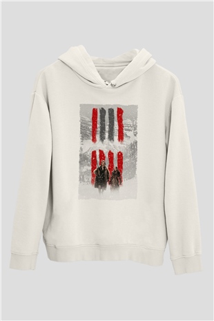 Unisex Nefret Sekizlisi (The Hateful Eight) Baskılı Beyaz Kapüşonlu Sweatshirt
