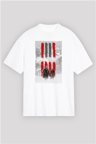 Unisex Nefret Sekizlisi (The Hateful Eight) Baskılı Beyaz Oversize Tişört