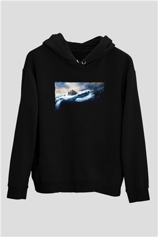 Unisex Nuh (Noah) Baskılı Siyah Kapüşonlu Sweatshirt