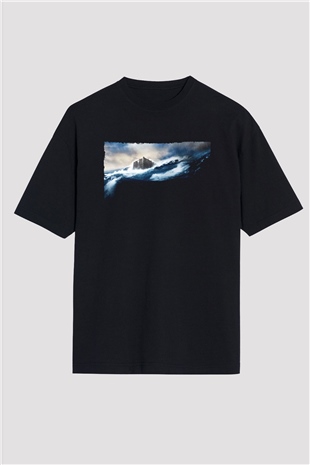 Unisex Nuh (Noah) Baskılı Siyah Oversize Tshirt