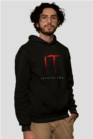 Unisex O Bölüm 2 (It Chapter Two) Baskılı Siyah Kapüşonlu Sweatshirt