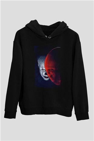 Unisex O (IT) Baskılı Siyah Kapüşonlu Sweatshirt