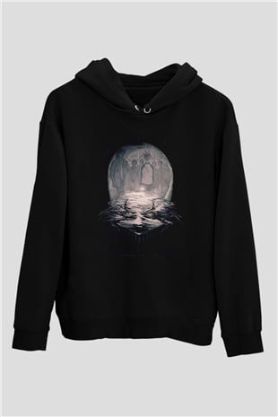 Unisex O (IT) Baskılı Siyah Kapüşonlu Sweatshirt