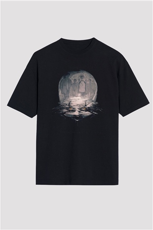 Unisex O (IT) Baskılı Siyah Oversize Tshirt