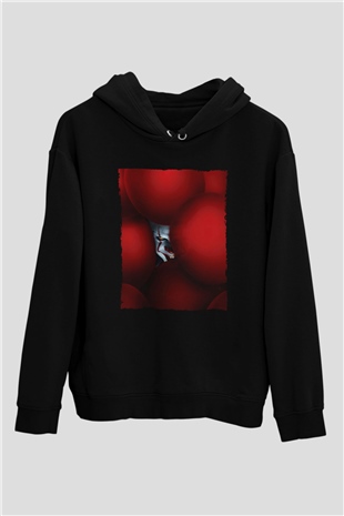 Unisex O (IT) Baskılı Siyah Unisex Kapüşonlu Sweatshirt