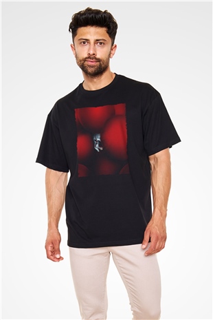 Unisex O (IT) Baskılı Siyah Unisex Oversize Tişört