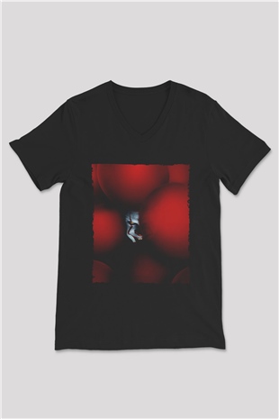 Unisex O (IT) Baskılı Siyah Unisex V Yaka Tişört