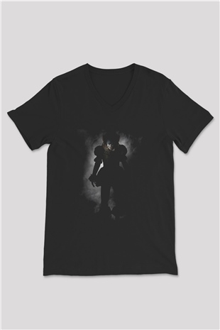 Unisex O (IT) Baskılı Siyah V Yaka T-shirt