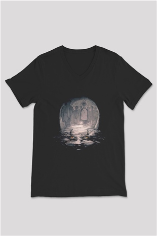Unisex O (IT) Baskılı Siyah V Yaka Tshirt