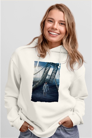 Unisex Oblivion Baskılı Beyaz Kapüşonlu Sweatshirt