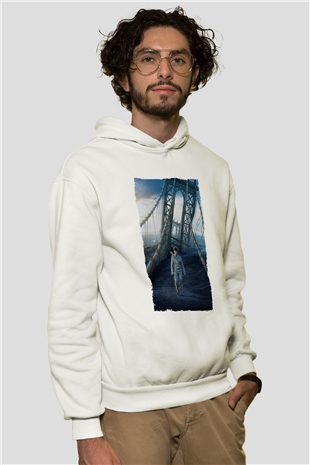 Unisex Oblivion Baskılı Beyaz Kapüşonlu Sweatshirt