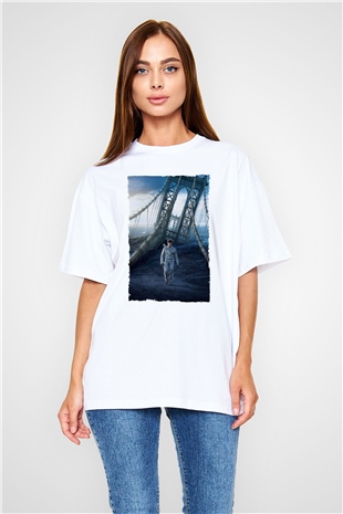 Unisex Oblivion Baskılı Beyaz Oversize Tişört