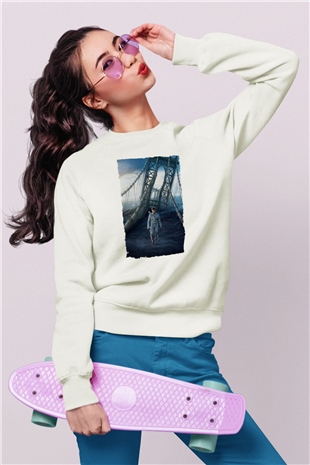 Unisex Oblivion Baskılı Beyaz Sweatshirt