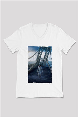 Unisex Oblivion Baskılı Beyaz V Yaka Tişört