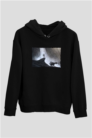 Unisex Oblivion Baskılı Siyah Kapüşonlu Sweatshirt