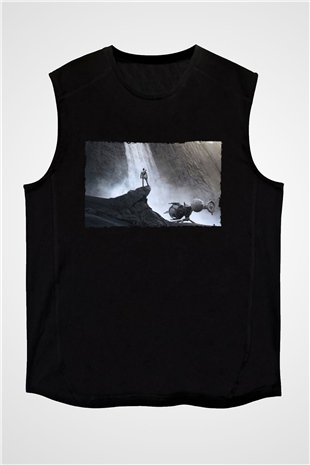 Unisex Oblivion Baskılı Siyah Kolsuz T-shirt