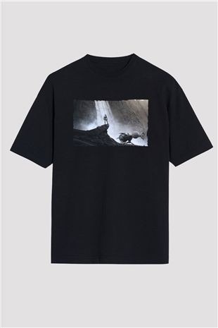 Unisex Oblivion Baskılı Siyah Oversize T-shirt