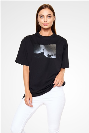 Unisex Oblivion Baskılı Siyah Oversize T-shirt