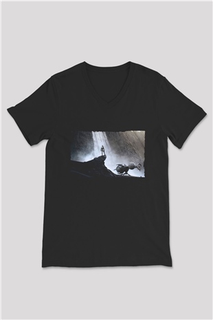 Unisex Oblivion Baskılı Siyah V Yaka T-shirt