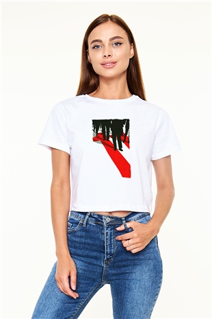Unisex Oceans Eleven Baskılı Beyaz Crop Top Tişört