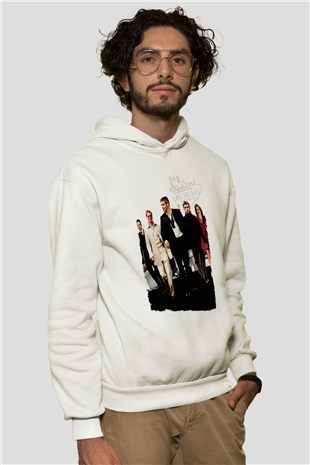 Unisex Oceans Eleven Baskılı Beyaz Kapüşonlu Sweatshirt