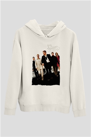 Unisex Oceans Eleven Baskılı Beyaz Kapüşonlu Sweatshirt