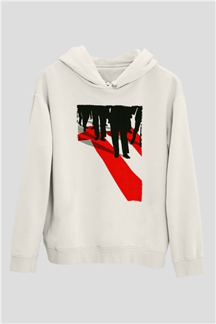 Unisex Oceans Eleven Baskılı Beyaz Kapüşonlu Sweatshirt