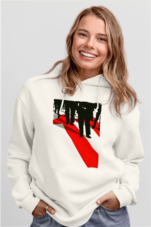 Unisex Oceans Eleven Baskılı Beyaz Kapüşonlu Sweatshirt