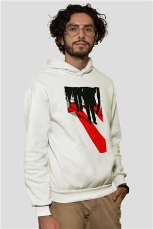 Unisex Oceans Eleven Baskılı Beyaz Kapüşonlu Sweatshirt