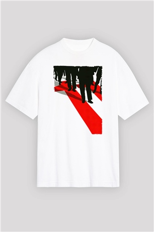 Unisex Oceans Eleven Baskılı Beyaz Oversize Tişört