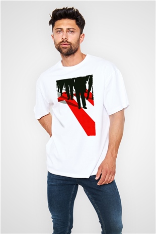 Unisex Oceans Eleven Baskılı Beyaz Oversize Tişört