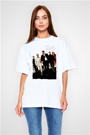 Unisex Oceans Eleven Baskılı Beyaz Oversize Oversize T-shirt