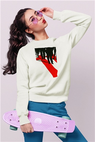 Unisex Oceans Eleven Baskılı Beyaz Sweatshirt