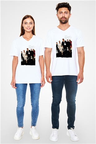 Unisex Oceans Eleven Baskılı Beyaz V Yaka Tshirt