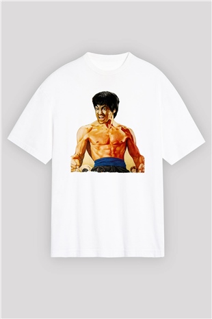 Unisex Öfkenin Yumruğu (Fist of Fury) Baskılı Beyaz Oversize Oversize T-shirt