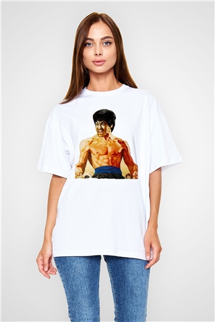 Unisex Öfkenin Yumruğu (Fist of Fury) Baskılı Beyaz Oversize Oversize T-shirt