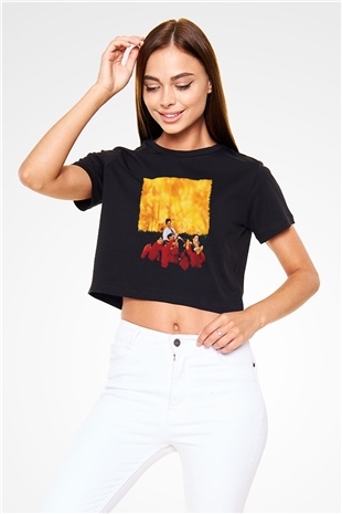 Unisex Ölü Ozanlar Derneği (Dead Poets Society) Baskılı Siyah Crop Top Tişört