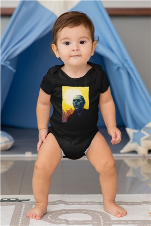 Unisex Ölüler Günü (Day of the Dead) Baskılı Siyah Bebek Body - Zıbın