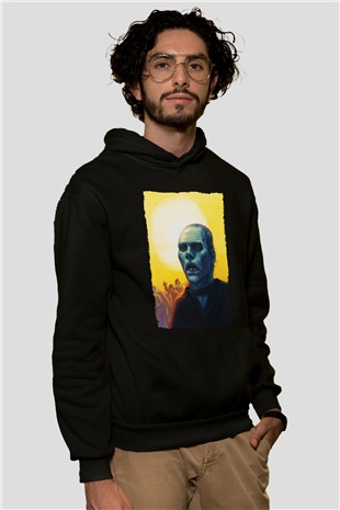 Unisex Ölüler Günü (Day of the Dead) Baskılı Siyah Kapüşonlu Sweatshirt