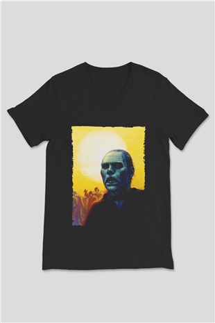 Unisex Ölüler Günü (Day of the Dead) Baskılı Siyah V Yaka Tshirt