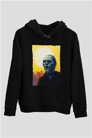 Unisex Ölüler Günü (Day of the Dead) Baskılı Siyah Kapüşonlu Sweatshirt