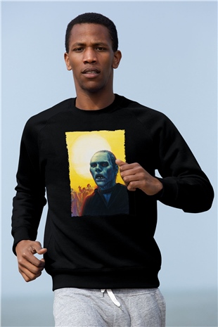 Unisex Ölüler Günü (Day of the Dead) Baskılı Siyah Sweatshirt