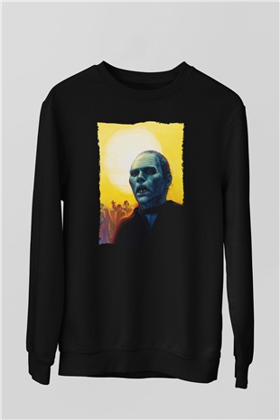 Unisex Ölüler Günü (Day of the Dead) Baskılı Siyah Sweatshirt