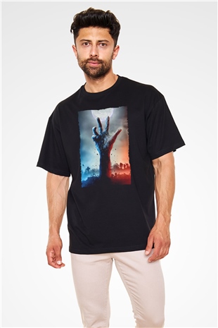 Unisex Ölüler Ölmez (The Dead Dont Die) Baskılı Siyah Oversize T-shirt