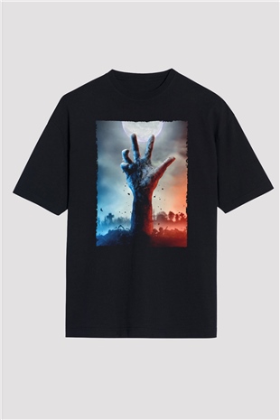 Unisex Ölüler Ölmez (The Dead Dont Die) Baskılı Siyah Oversize T-shirt