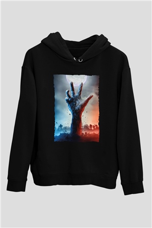 Unisex Ölüler Ölmez (The Dead Dont Die) Baskılı Siyah Kapüşonlu Sweatshirt